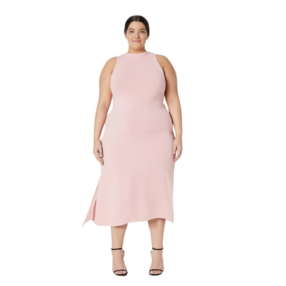 The Drop‎ Womens Gabriela High Neck Side Slit Midi Sweater Dress Ice Pink 3X